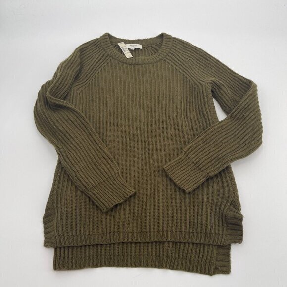 Madewell Sweater Xs Womens Green Side Zip Casual Knit Crew Neck Preppy Casual